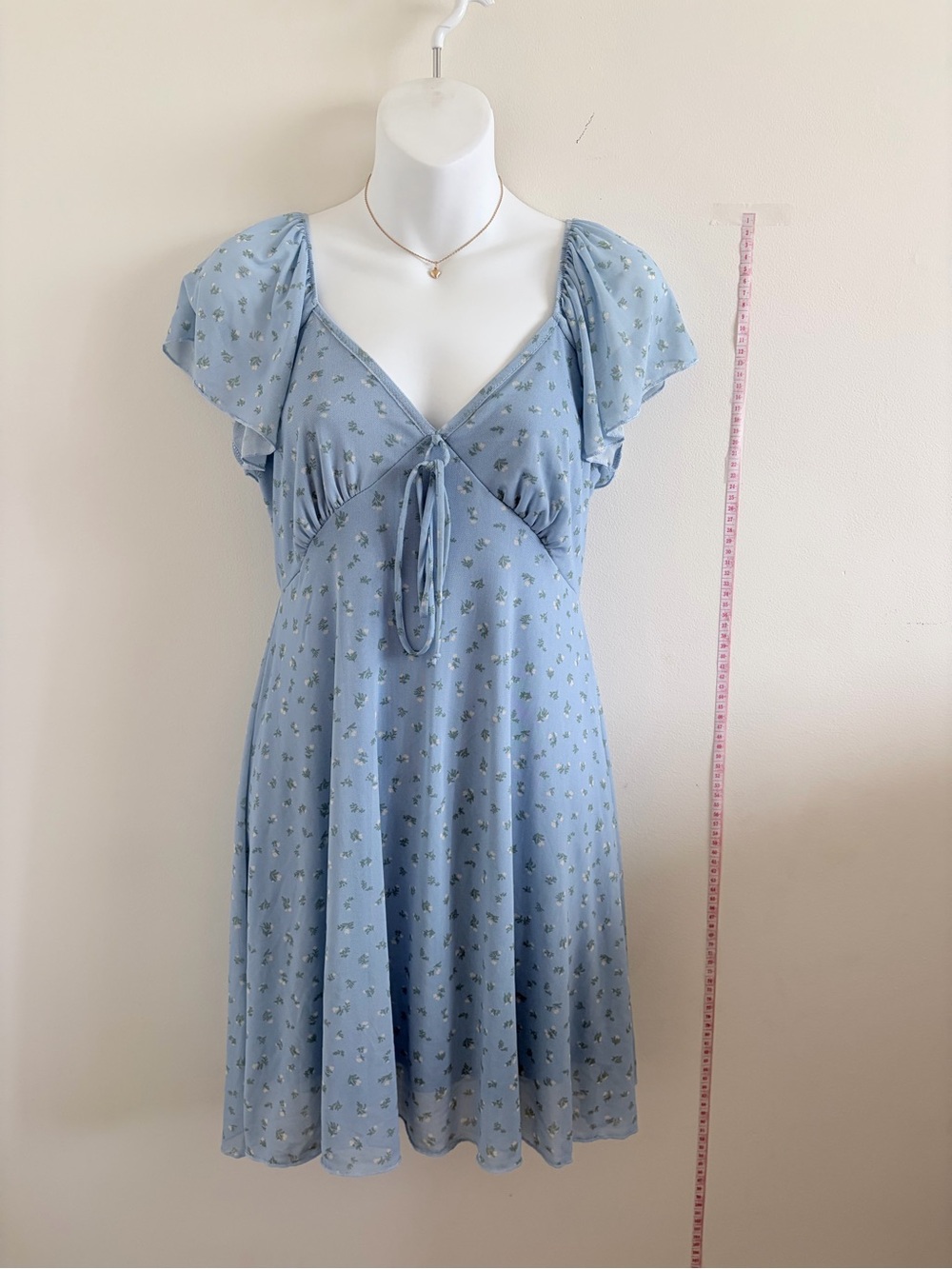 Light Blue Floral V-Neck Women’s Mini Dress